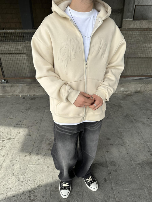 Kapusonlu Kabartmali Baski Oversize Hirka