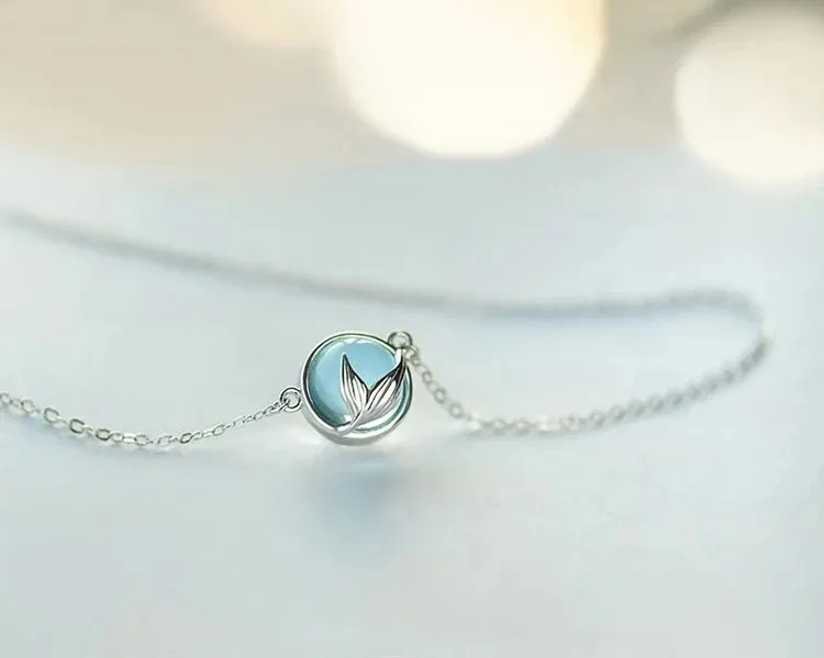 925 Ayar Gümüş Kristal Mavi Taşlı Balık Kuyruğu Kolye
