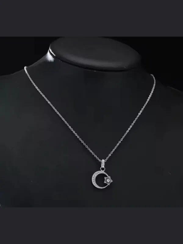 925 Ayar Gümüş Kristal Taşlı Ay Yıldız Kolye