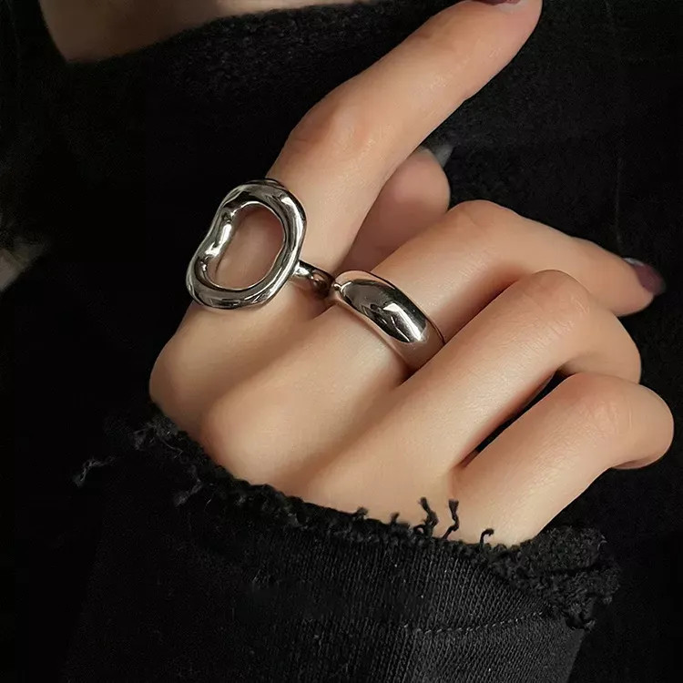 925 Ayar Gümüş Içi Boş Oval Ayarlanabilir Retro Yüzük