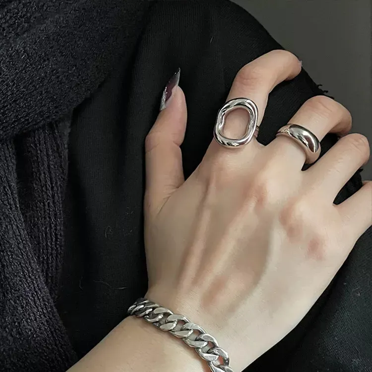 925 Ayar Gümüş Içi Boş Oval Ayarlanabilir Retro Yüzük