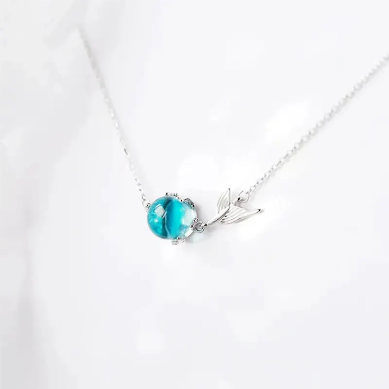 925 Ayar Gümüş Mavi Kristal Taşlı Denizkızı Kuyruklu Bileklik