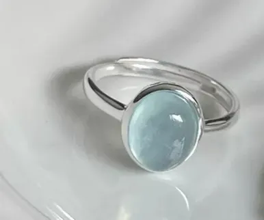 925 Ayar Gümüş Mavi Kristal Taşlı Minimalist Ayarlanabilir Yüzük
