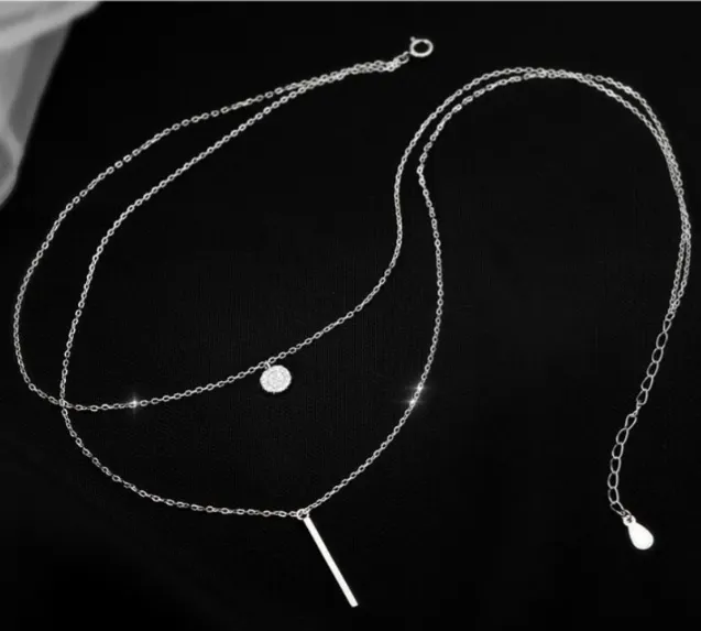 925 Ayar Gümüş Zirkon Taşlı Cift Zincirli Kolye