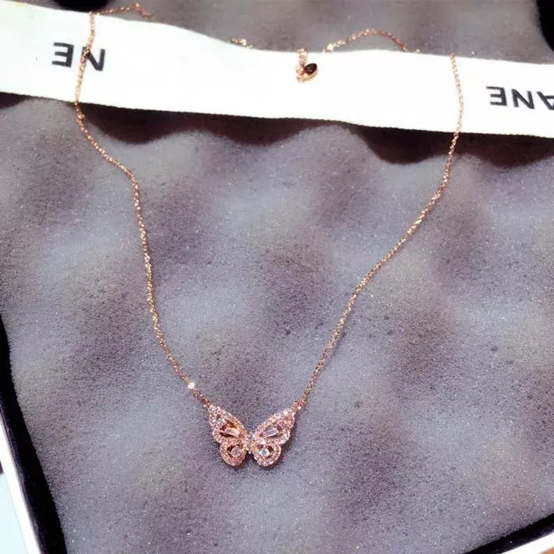 925 Ayar Rose Renk Zirkon Taşlı Kelebek Kolye