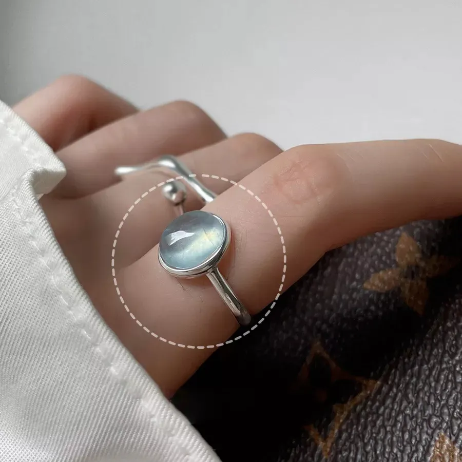 925 Ayar Gümüş Mavi Kristal Taşlı Minimalist Ayarlanabilir Yüzük