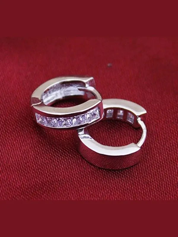 925 Ayar Gümüş Zirkon Taşlarla Süslenmiş Halka Küpe (12MM)
