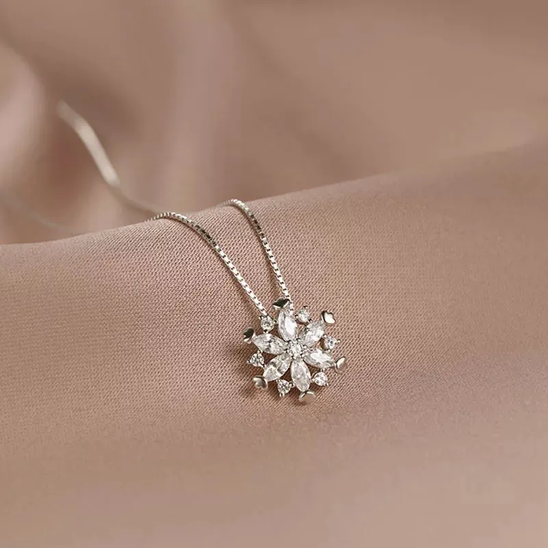 925 Ayar Gümüş Zirkon Taşlı Kar Tanesi Rose Renk Kolye