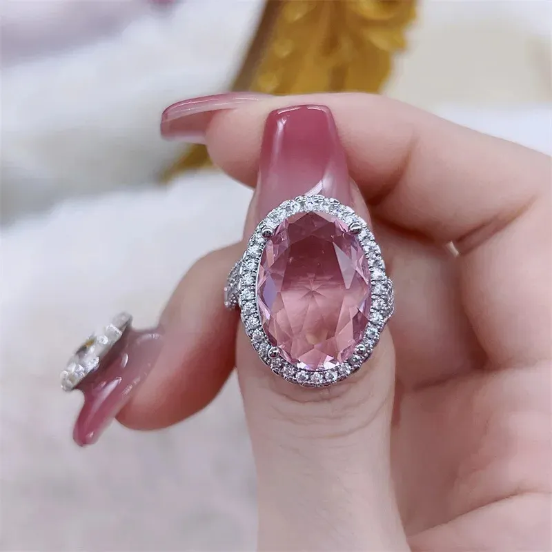 925 Ayar Gümüş Ayarlanabilir Oval Pembe Zirkon Taşlı Yüzük