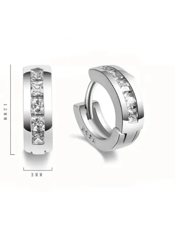 925 Ayar Gümüş Zirkon Taşlarla Süslenmiş Halka Küpe (12MM)