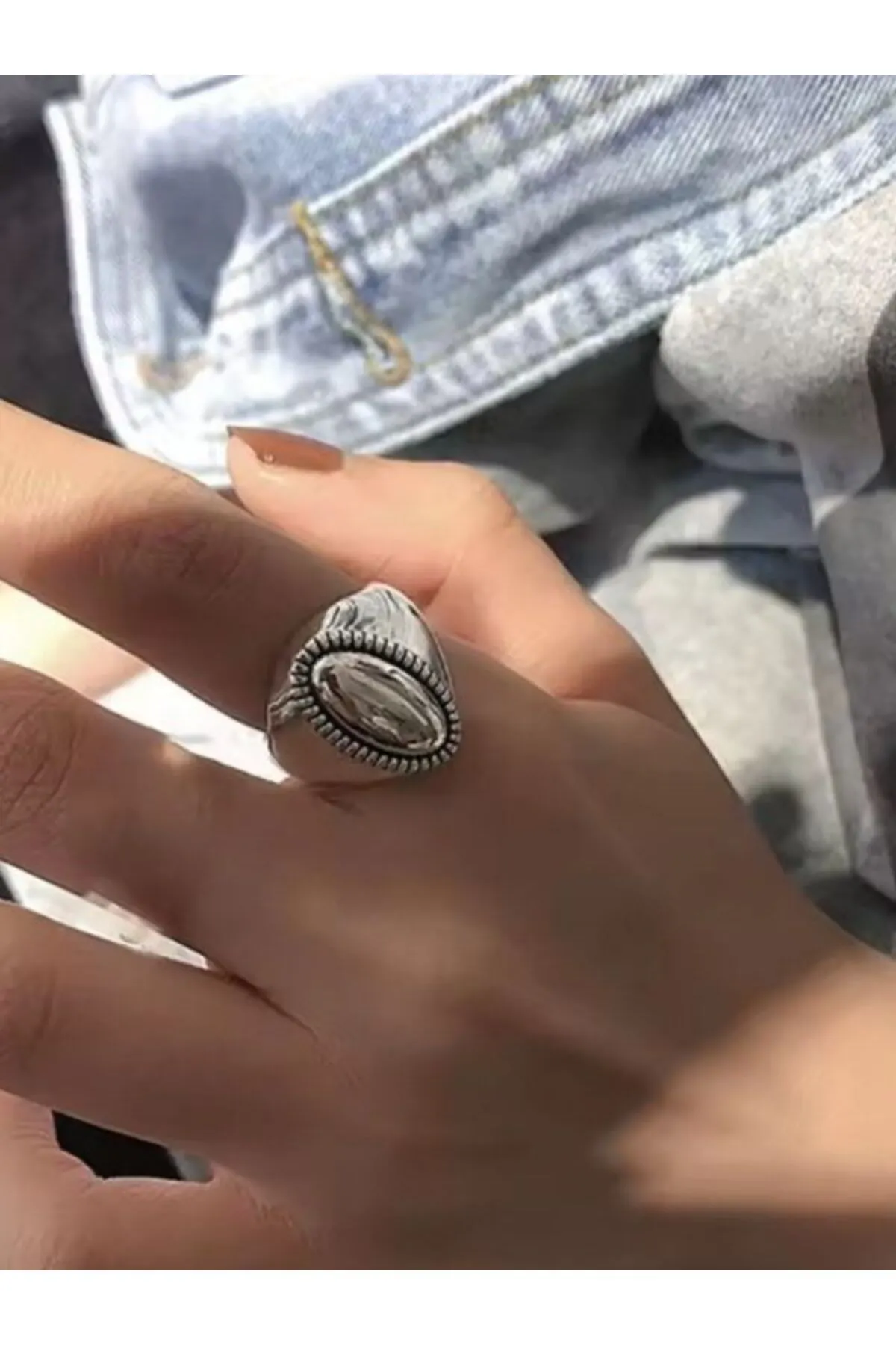 925 Ayar Oval Bohem Tarz Ayarlanabilir Gümüş Yüzük