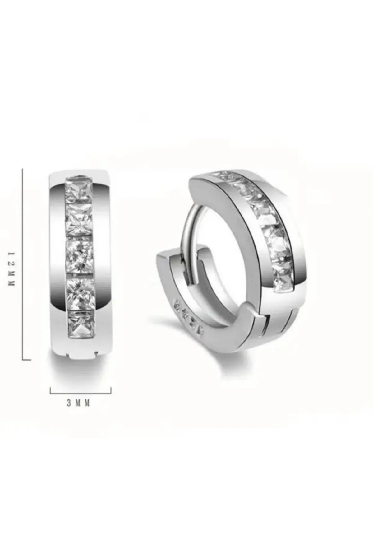 925 Ayar Gümüş Zirkon Taşlarla Süslenmiş Halka Küpe (12MM)