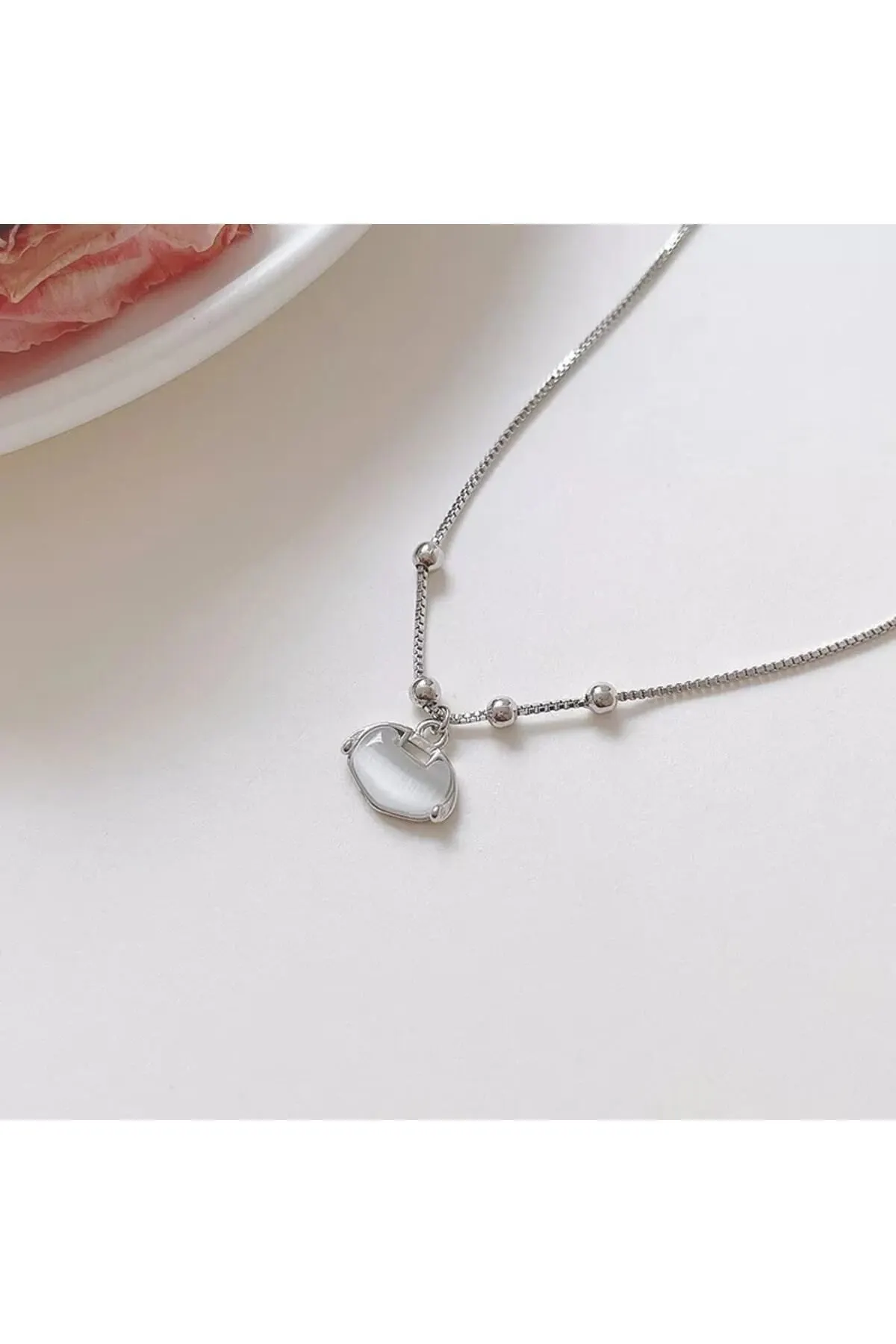 925 Ayar Gümüş Açık Gri Opal Taşlı Bileklik