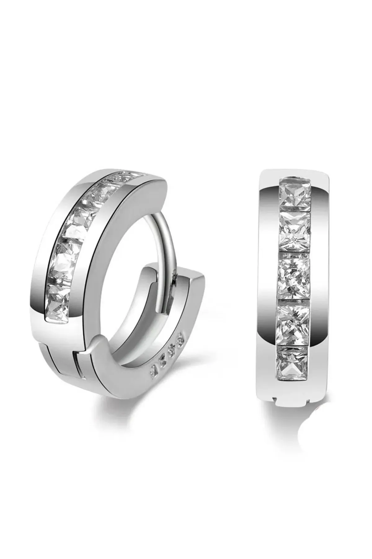 925 Ayar Gümüş Zirkon Taşlarla Süslenmiş Halka Küpe (12MM)