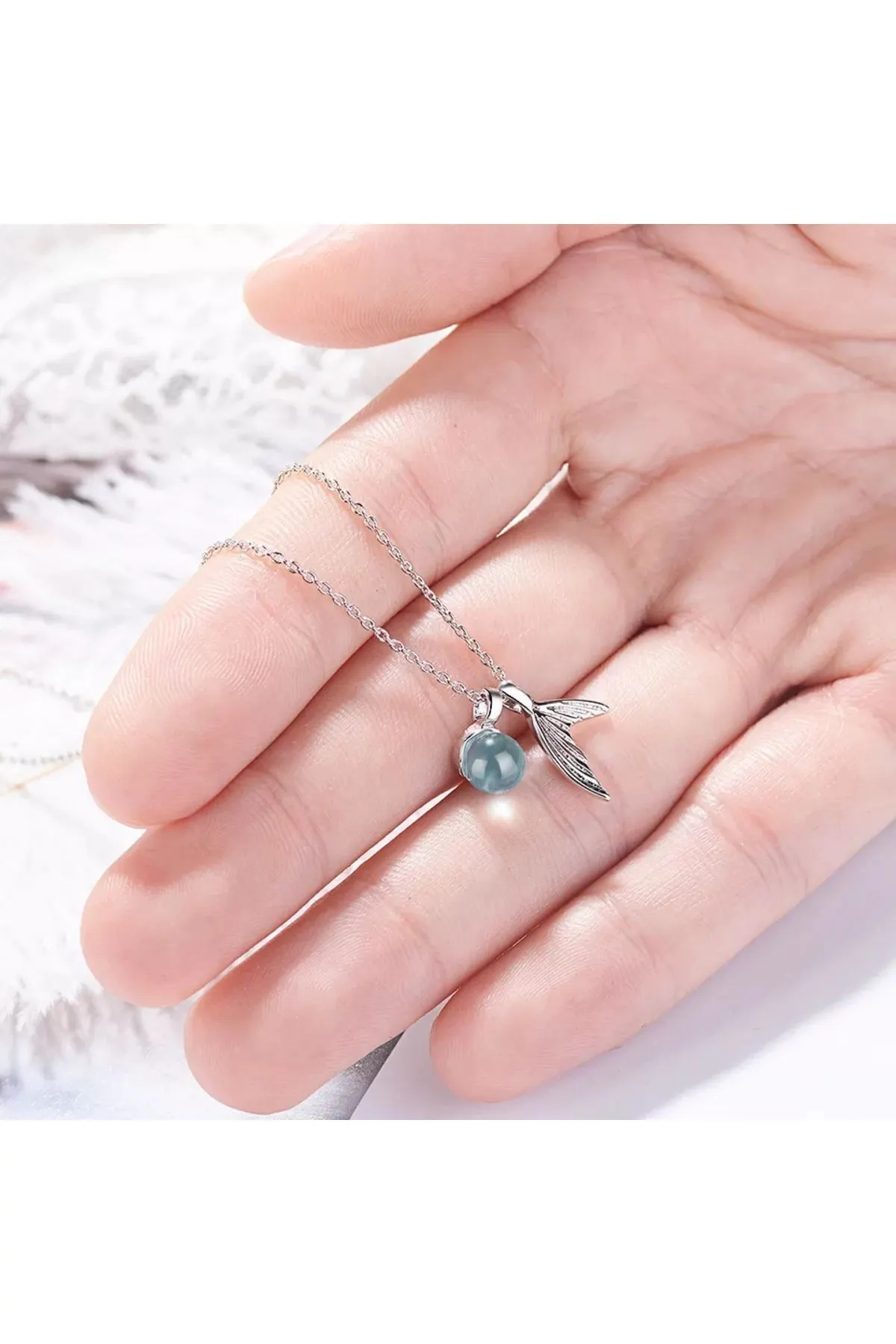 925 Ayar Gümüş Kristal Taşlı Denizkızı Kuyruklu Kolye