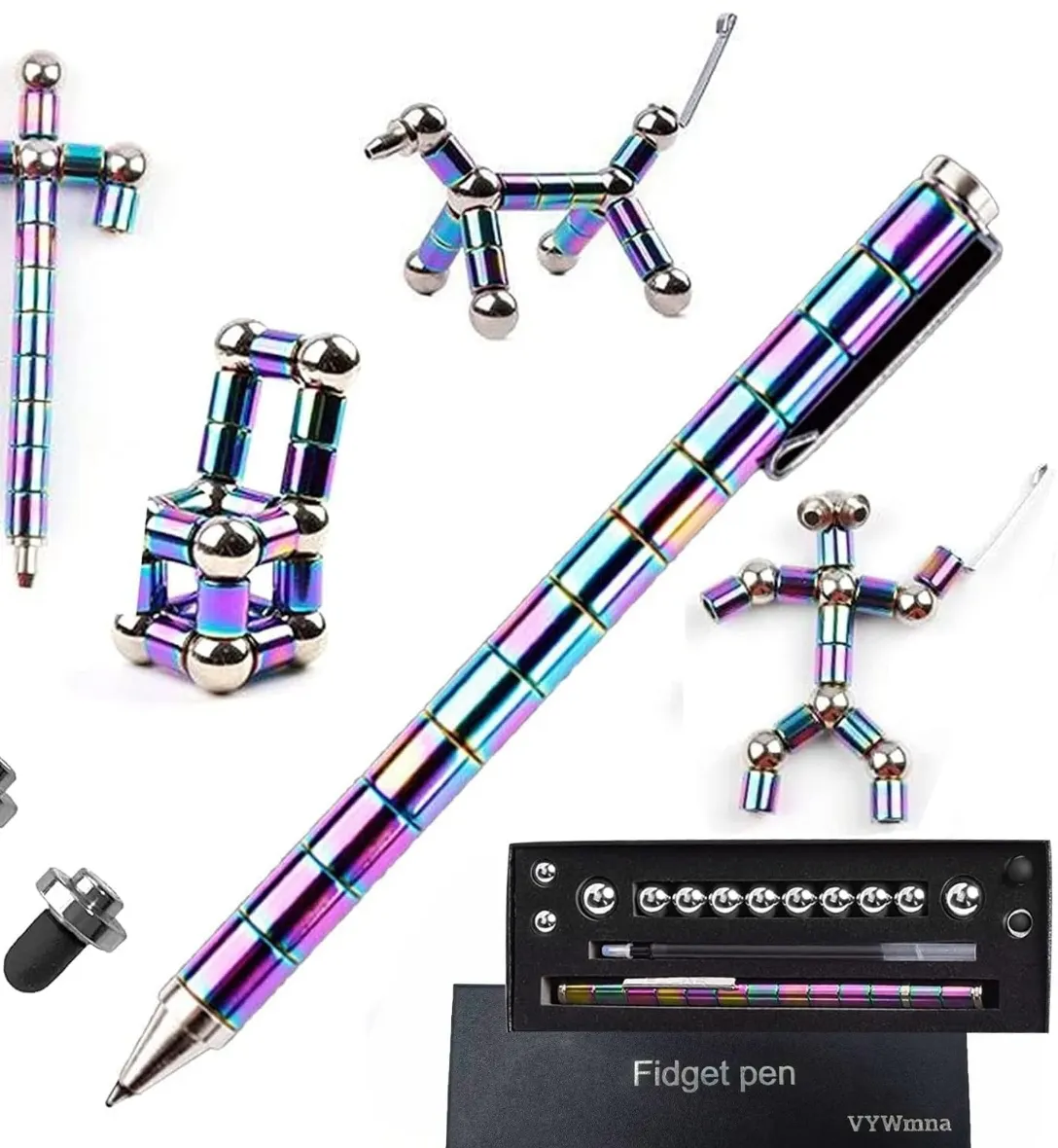 Toy Pen, Decompression Magnetic Metal Pen, Eliminate Pressure Fidget Gadgets, Multifunction Writing Magnet Ballpoint Pen, Gift For Kids Or Friends (Colorfu