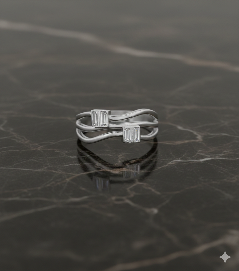 925 Ayar Gümüş Ayarlanabilir Çift Zirkon Taşlı Yüzük