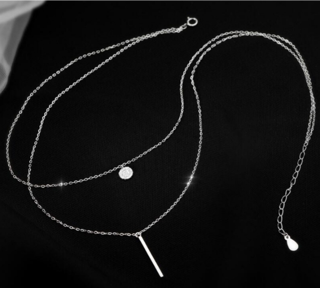 925 Ayar Gümüş Zirkon Taşlı Çift Zincirli Kolye