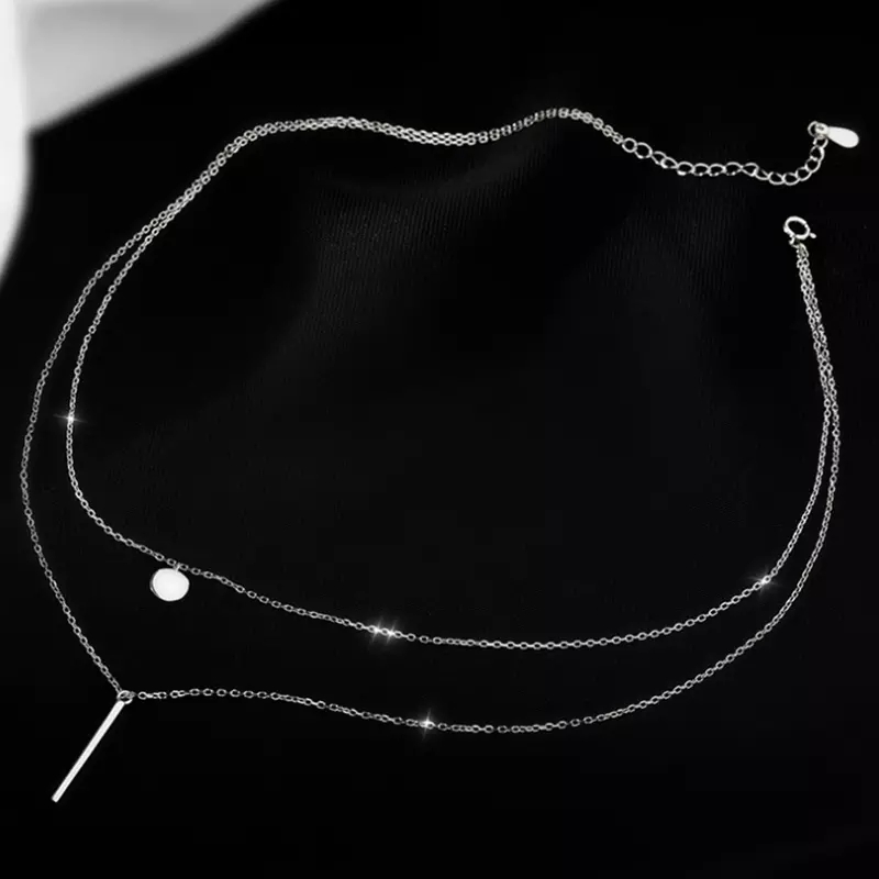 925 Ayar Gümüş Zirkon Taşlı Çift Zincirli Kolye