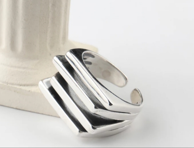 925 Ayar Çok Katmanlı Ayarlanabilir Bohem Tarz Gümüş Yüzük