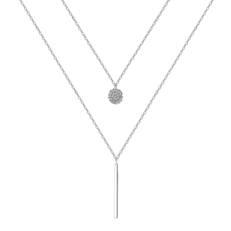 925 Ayar Gümüş Zirkon Taşlı Çift Zincirli Kolye