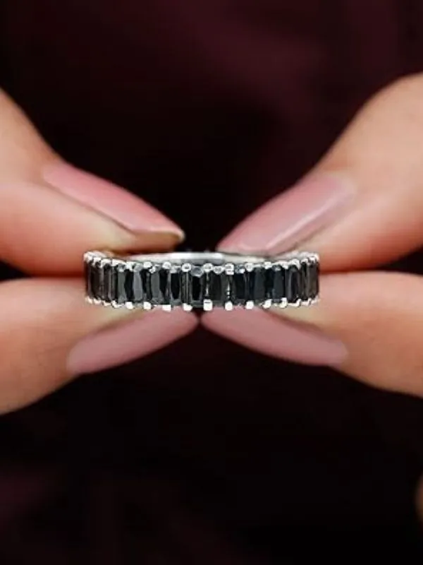 925 Ayar Siyah Kristal Taşlı Tamtur Baget Gümüş Yüzük