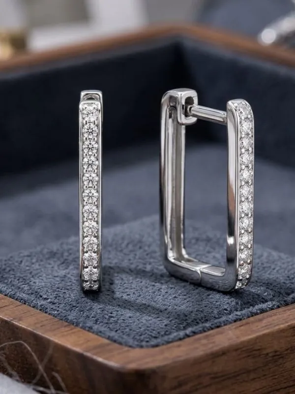 925 Ayar Dikdörtgen Kristal Taşlı Vintage Gümüş Küpe