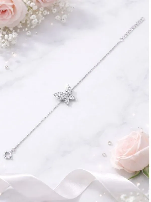 925 Ayar Kristal Taşlı Kelebek Gümüş Bileklik