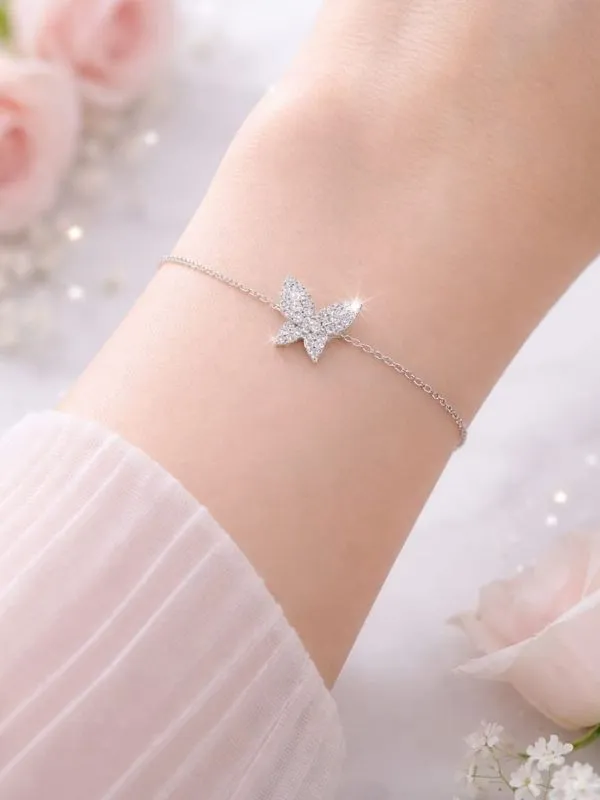 925 Ayar Kristal Taşlı Kelebek Gümüş Bileklik