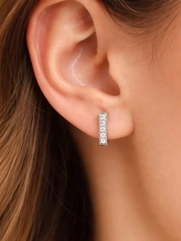 925 Ayar Dikdörtgen Kristal Taşlı Vintage Gümüş Küpe