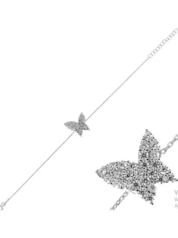 925 Ayar Kristal Taşlı Kelebek Gümüş Bileklik