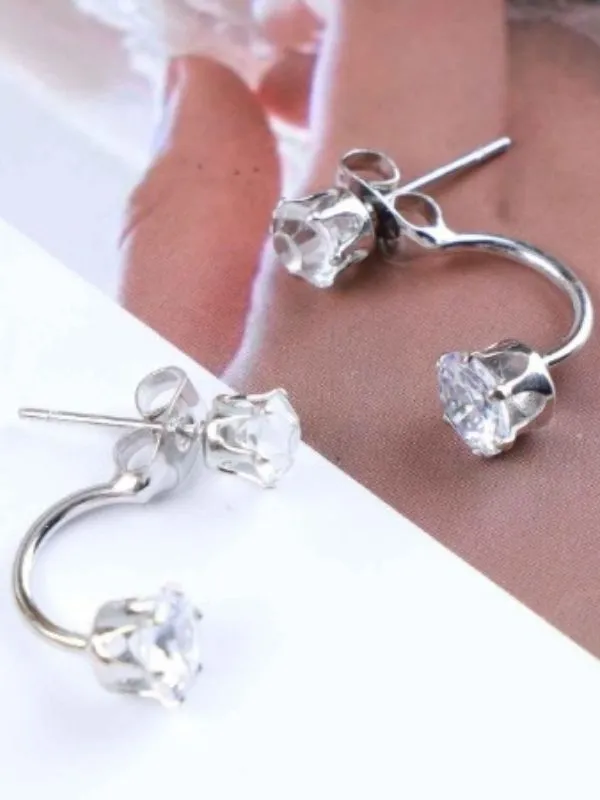 925 Ayar Kristal Taşlı İkili Gümüş Küpe