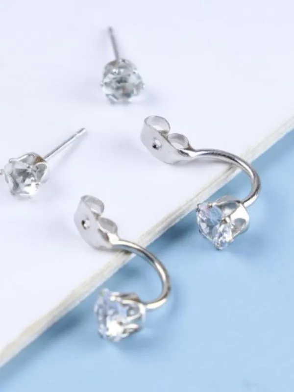 925 Ayar Kristal Taşlı İkili Gümüş Küpe